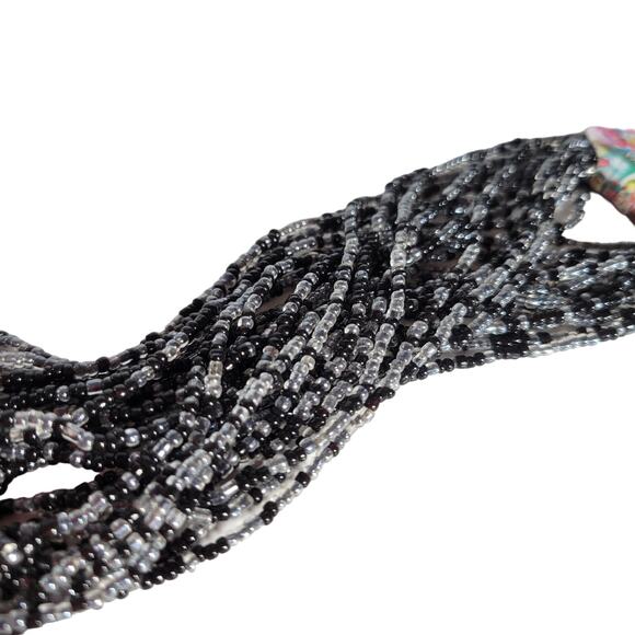 48" Long Black Gray Seed Bead Necklace Boho Multistrand India Handmade NEW - Picture 9 of 9